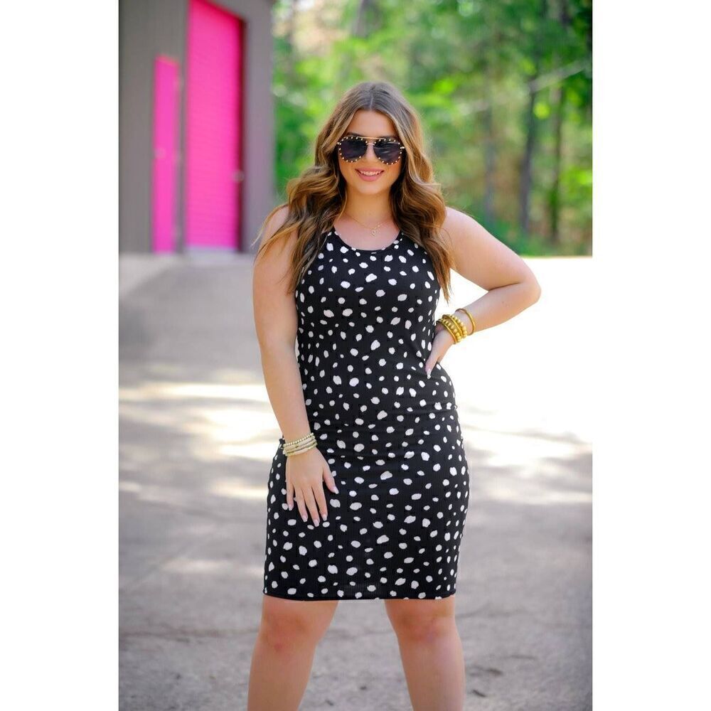 Spotted Bodycon Midi Dress